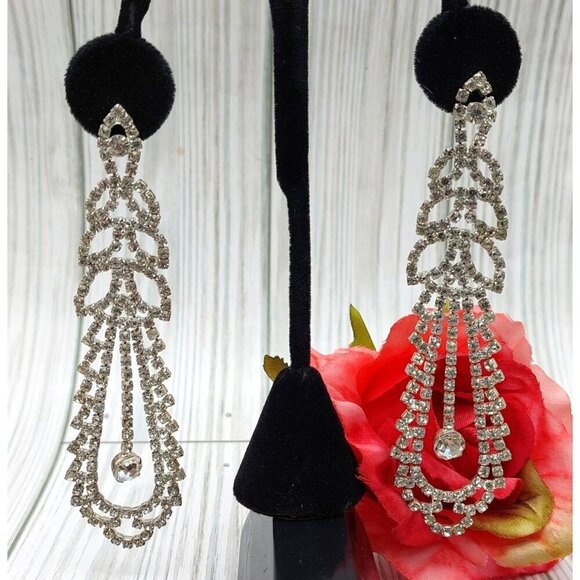 Crystal Chandelier Statement Earrings 4" Runway Drop Dangle - Picture 1 of 8